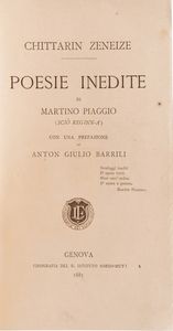 Genova - Autori vari Gazzetta di Genova, 1914-1917, quattro annate complete ben legate; Gervasoni, Elogio dei liguri illustri, Genova, S.N., S.A. (ca. 1880) I vol. solo;   Martino Piaggio, Chittarin zeneize, Genova, Sordomuti, 1881 Miscosi, Origini italiche, Genova, Marsano, 1834 Chiozza, Guida commerciale di Genova, Genova, D'Aste, 1874 Regina, Lunario genovese, Genova, Pagano, 1839  - Asta Libri Antichi - Associazione Nazionale - Case d'Asta italiane