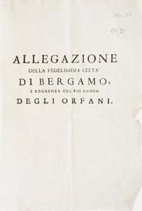 Bergamo-Edizioni di interesse bergamasco 15 opere di interesse bergamasco o stampate a Bergamo  - Asta Libri Antichi - Associazione Nazionale - Case d'Asta italiane