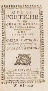 Cesare Caporali Opere poetiche... Perugia, 1642  - Asta Libri Antichi - Associazione Nazionale - Case d'Asta italiane