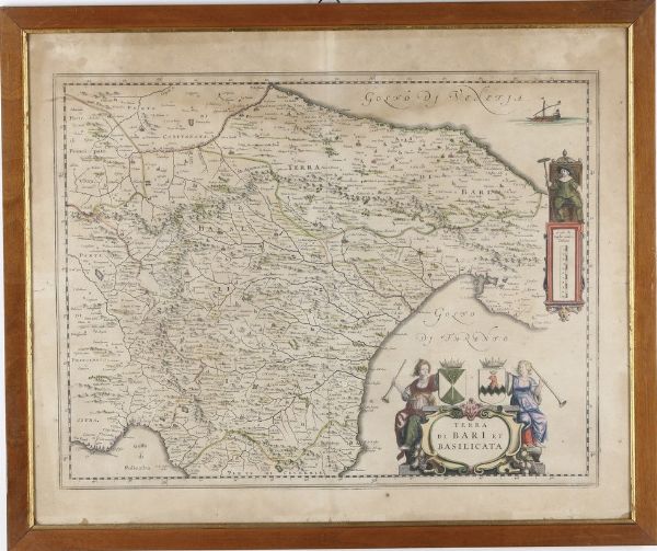 Joan Blaeu.<BR><BR> Terra di Bari et Basilicata, Editore: Amsterdam, 1644  - Asta Stampe, Vedute e Carte Geografiche - Associazione Nazionale - Case d'Asta italiane