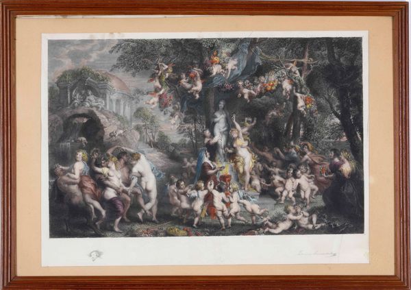 Johanes Sarmelitery ? Scena di baccanale con putti alla maniera di Peter Paul Rubens, Francia, sec. XIX  - Asta Stampe, Vedute e Carte Geografiche - Associazione Nazionale - Case d'Asta italiane