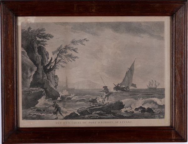 J. F. Aveline da Joseph Vernet Vue dun coste du port d'echelle au levant, Francia,secolo XVIII  - Asta Stampe, Vedute e Carte Geografiche - Associazione Nazionale - Case d'Asta italiane