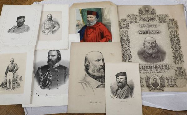 Giuseppe Garibaldi. Serie di 8 stampe raffiguranti l'eroe dei due mondi.  - Asta Stampe, Vedute e Carte Geografiche - Associazione Nazionale - Case d'Asta italiane