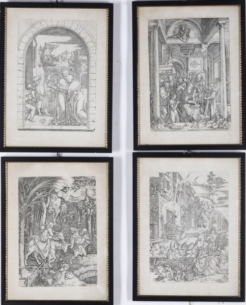 Marcantonio Raimondi. Serie di quattro silografie tratte da La vita della Vergine, secolo XX.  - Asta Stampe, Vedute e Carte Geografiche - Associazione Nazionale - Case d'Asta italiane