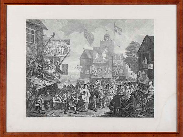 WILLIAM HOGARTH : William Hogarth La fiera di Southwark, 1733-1734, Don Chisciotte curato nella locanda, 1726 - Don Chisciotte e il cavaliere della rocca, 1726  - Asta Stampe, Vedute e Carte Geografiche - Associazione Nazionale - Case d'Asta italiane