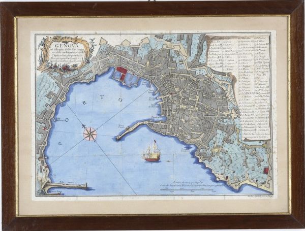 Gio Lorenzo Guidotti-Giacomo Brusco Genova nel solo giro delle sue mura vecchie con l'esposizione delle chiese e dei luoghi principali... Genova,  1766  - Asta Stampe, Vedute e Carte Geografiche - Associazione Nazionale - Case d'Asta italiane