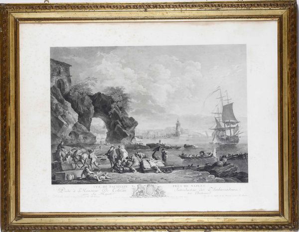 Le Bas- Robert Daudet. Vedute di Napoli e Posillipo, Francia secolo XVIII  - Asta Stampe, Vedute e Carte Geografiche - Associazione Nazionale - Case d'Asta italiane