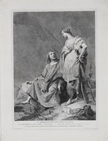 Pietro Monaco-Domenico Maggiotto. La samaritana con Ges Cristo al pozzo. Incisione eseguita da Maggiotto per riprodurre un quadro di Giovan Battista Piazzetta.  - Asta Stampe, Vedute e Carte Geografiche - Associazione Nazionale - Case d'Asta italiane