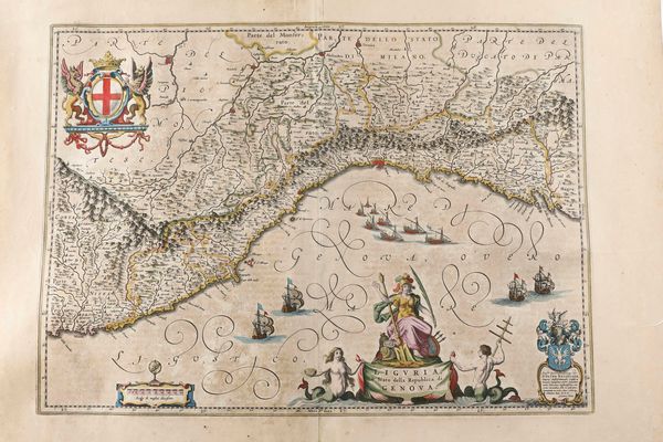 Joan Blaeu : Joan Bleau Carta topogtrafica della repubblica di Genova, XVII secolo  - Asta Stampe, Vedute e Carte Geografiche - Associazione Nazionale - Case d'Asta italiane