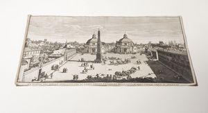 Wouters Gomar (1649  1696) La piazza del popolo abbellita con li nuovi edifici et veduta della citt di Roma come si trova al presente - Prospetto del palazzo pontificio nel Quitinale detto monte cavallo, Roma, Domenico De Rossi, 1692.  - Asta Stampe, Vedute e Carte Geografiche - Associazione Nazionale - Case d'Asta italiane