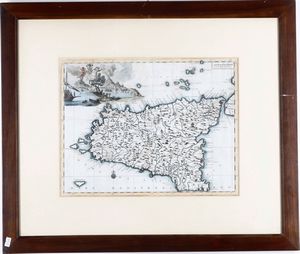 Giovanni Antonio Magini Regno di Sicilia...(1608), BolognaCarta geografica tratta dal LItalia a cura di Fabio Magini. Si aggiungono al lotto: Veduta di Trapani; carrta geografica dellisola di Sicilia  - Asta Stampe, Vedute e Carte Geografiche - Associazione Nazionale - Case d'Asta italiane