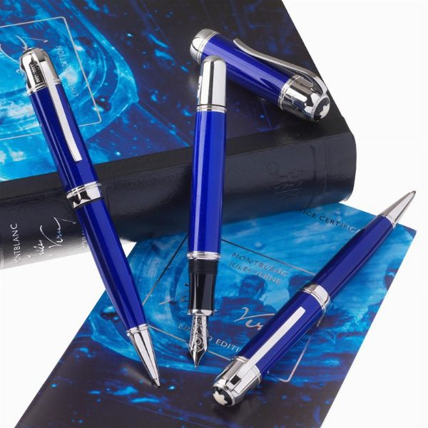 MONTBLANC : MONTBLANC JULES VERNE PENNA STILOGRAFICA EDIZIONE LIMITATA N. 03300/18500, PENNA A SFERA N. 03300/16500 E PORTAMINE N. 3300/4500, ANNO 2003  - Asta OROLOGI E PENNE - Associazione Nazionale - Case d'Asta italiane