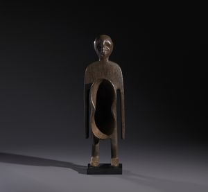 Koro - Nigeria - Nello stile di Scultura antropomorfa con doppia coppa rituale nella parte addominaleLegno duro a patina scura