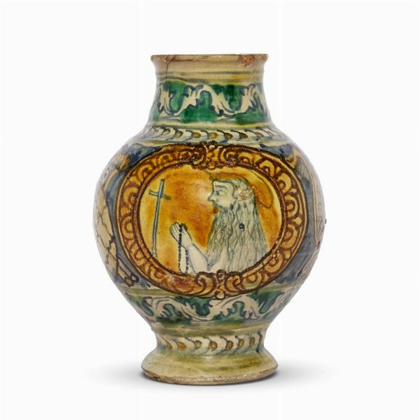 VASO, BURGIO, PRIMA METÀ SECOLO XVII  - Asta UNA COLLEZIONE DI VASI DA FARMACIA IN MAIOLICA - Associazione Nazionale - Case d'Asta italiane