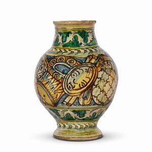 VASO, BURGIO, PRIMA METÀ SECOLO XVII  - Asta UNA COLLEZIONE DI VASI DA FARMACIA IN MAIOLICA - Associazione Nazionale - Case d'Asta italiane