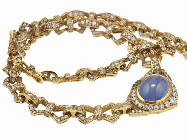 Cartier, Paris. Girocollo con zaffiro Sri Lanka taglio cabochon, smeraldi e diamanti  - Asta Vintage Jewellery - Associazione Nazionale - Case d'Asta italiane