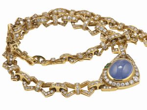 Cartier, Paris. Girocollo con zaffiro Sri Lanka taglio cabochon, smeraldi e diamanti  - Asta Vintage Jewellery - Associazione Nazionale - Case d'Asta italiane