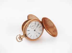 Waltham - Orologio da tasca da uomo savonette  in metallo dorato. Casse a lavorazione guilloch. Meccanica con scappamento a verga, bilanciere con viti e spirale Breguet. Carica remontoir. Quadrante in smalto con numeri romani e lancette a pera  - Asta Orologi da Polso da Tasca e da Tavolo - Associazione Nazionale - Case d'Asta italiane