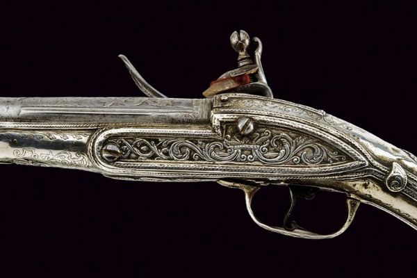 Rara pistola a pietra focaia in argento  - Asta Rare Armi Antiche e Armature da Tutto il Mondo - Associazione Nazionale - Case d'Asta italiane