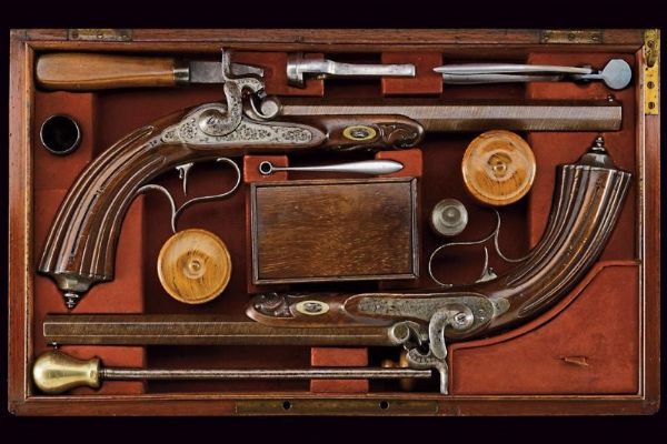 Paio di pistole a luminello da tiro in cassetta  - Asta Rare Armi Antiche e Armature da Tutto il Mondo - Associazione Nazionale - Case d'Asta italiane