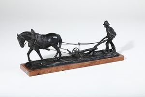 Firmato sulla base Schwarz (?) XX secolo L'aratore  - Asta Sculture del XIX e XX secolo - Associazione Nazionale - Case d'Asta italiane