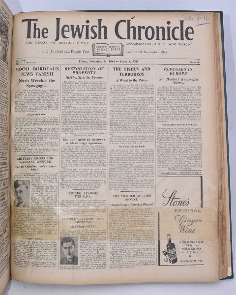 THE JEWISH CHRONICLE  JULY – DEC 1944 The organ of British  Jewry Incorporating The “Jewish World”   Established November 1841  - Asta Libri antichi, rarit bibliografiche e prime edizioni del '900 - Associazione Nazionale - Case d'Asta italiane