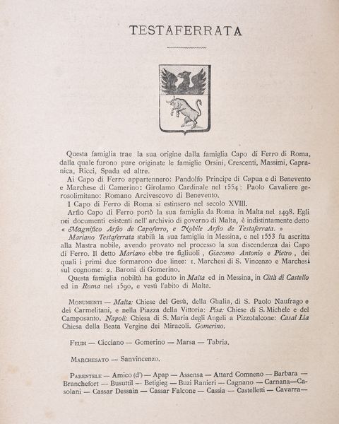 ANDIDA GONZAGA, Berardo. Memorie delle Famiglie Nobili delle Province Meridionali d'Italia. Napoli , Stabil. Tipog. del Cav. De Angelis e Filgio - 1875 / 1882  - Asta Libri antichi, rarit bibliografiche e prime edizioni del '900 - Associazione Nazionale - Case d'Asta italiane