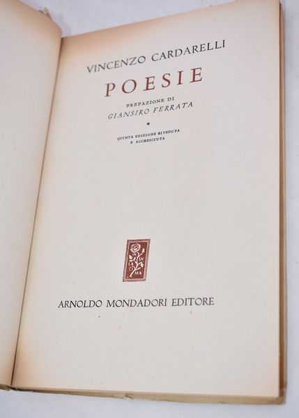 CARDARELLI, Vincenzo. POESIE. 1948.  - Asta Libri antichi, rarit bibliografiche e prime edizioni del '900 - Associazione Nazionale - Case d'Asta italiane