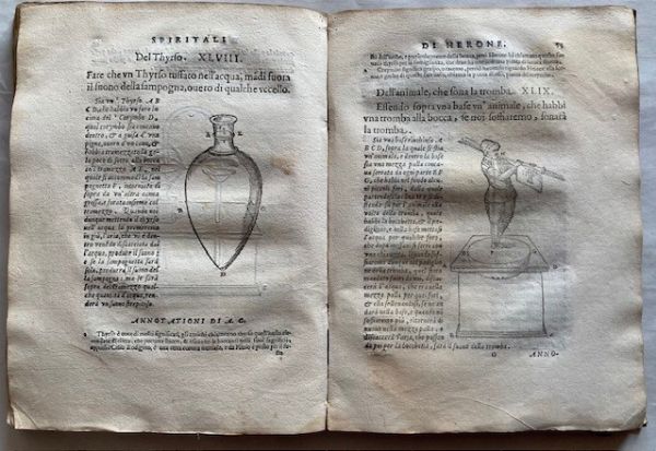 Erone di Alessandria. Spiritali di Herone Alessandrino ridotti in lingua volgare da Alessandro Giorgi da Vrbino. In Vrbino : appresso Bartholomeo, e Simone Ragusij fratelli, 1592  - Asta Libri antichi, rarit bibliografiche e prime edizioni del '900 - Associazione Nazionale - Case d'Asta italiane