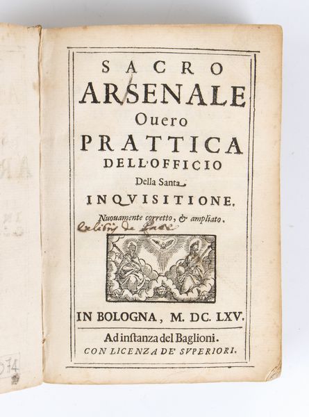 MASINI ELISEO. Sacro Arsenale della Santa Inquisizione. Bologna, 1655  - Asta Libri antichi, rarit bibliografiche e prime edizioni del '900 - Associazione Nazionale - Case d'Asta italiane