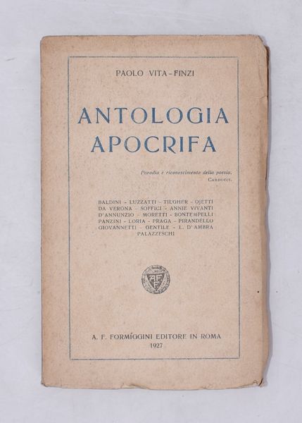 VITA-FINZI, Paolo. ANTOLOGIA APOCRIFA. 1927.  - Asta Libri antichi, rarit bibliografiche e prime edizioni del '900 - Associazione Nazionale - Case d'Asta italiane