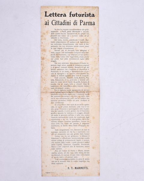 LETTERA FUTURISTA AI CITTADINI DI PARMA. 1911.  - Asta Libri antichi, rarit bibliografiche e prime edizioni del '900 - Associazione Nazionale - Case d'Asta italiane