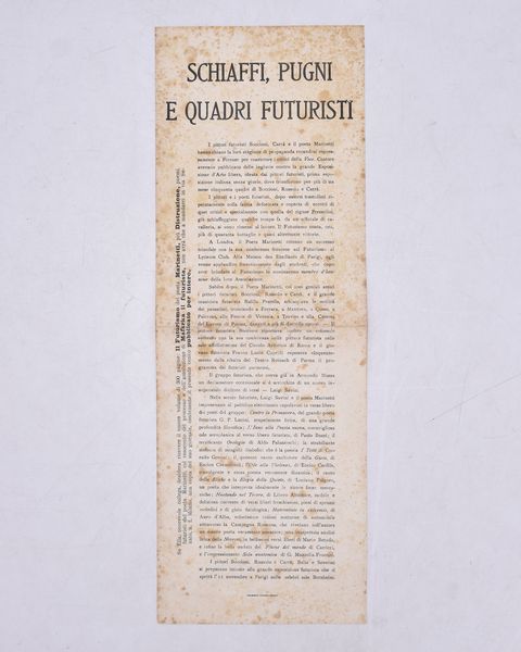 SCHIAFFI, PUGNI E QUADRI FUTURISTI. 1912.  - Asta Libri antichi, rarit bibliografiche e prime edizioni del '900 - Associazione Nazionale - Case d'Asta italiane