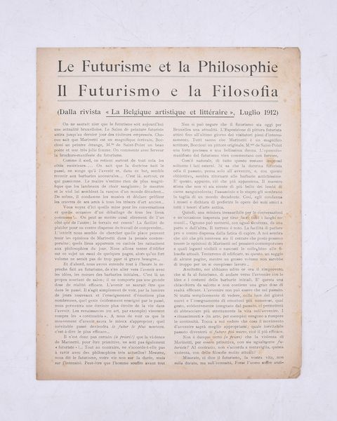 LE FUTURISME ET LA PHILOSOPHIE. IL FUTURISMO E LA FILOSOFIA. 1912.  - Asta Libri antichi, rarit bibliografiche e prime edizioni del '900 - Associazione Nazionale - Case d'Asta italiane