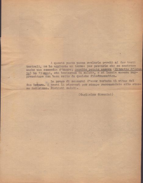 Montale, Eugenio (Genova 1896 - Milano 1981)       Guglielmo Giannini (Pozzuoli 1891 - Roma 1960) :   Lettera dattiloscritta  di Giannini indirizzata a Montale datata Roma 3 Dicembre 1956 e minuta dattiloscritta firmata da Montale in risposta datata Milano 12 Dicembre 1956  - Asta Libri antichi, rarit bibliografiche e prime edizioni del '900 - Associazione Nazionale - Case d'Asta italiane