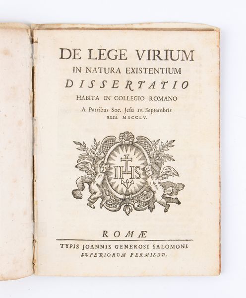 RUGGERO BOSCOVICH. DE LEGE VIRIUM IN NATURA EXISTENTIUM DISSERTATIO. Roma 1755  - Asta Libri antichi, rarit bibliografiche e prime edizioni del '900 - Associazione Nazionale - Case d'Asta italiane