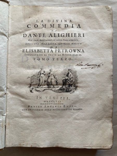 DANTE. Opere: Una collezione di tavole tratte da: La Divina Commedia con varie annotazioni e copiosi rami adornata... (&:) prose e rime liriche edite ed inedite, con copiose ed erudite aggiunte. Venezia, Zatta, 1757-1758.  - Asta Libri antichi, rarit bibliografiche e prime edizioni del '900 - Associazione Nazionale - Case d'Asta italiane