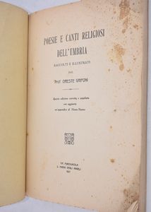 GRIFONI, Oreste. POESIE E CANTI RELIGIOSI DELL'UMBRIA. 1927.  - Asta Libri antichi, rarit bibliografiche e prime edizioni del '900 - Associazione Nazionale - Case d'Asta italiane