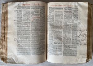 JUSTINIAN, CORPUS IURIS CIVILIS. DIGESTUM Pandectarum, seu Digestorum iuris ciuilis, quibus iurisprudentia ex veteribus iureconsultis desumpta, libri L. continentur. Tomus primus [-tertius]. Cum Accursij commentarijs, & doctissimorum virorum annotationibus. Omnia diligentissime purgata, & recognita. Accessit rerum, & verborum insignium index locupletissimus.  Venice, s.n.t. : [Francesco De Franceschi, Gaspare Bindoni the elder, heirs of Niccolò Bevilacqua, Damiano Zenaro], 1574-1575.  - Asta Libri antichi, rarit bibliografiche e prime edizioni del '900 - Associazione Nazionale - Case d'Asta italiane