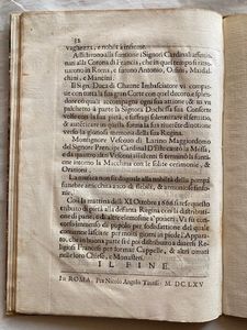 BENEDETTI, Elpidio. Il mondo piangente, et il cielo festeggiante. Nel funerale apparato Dell'Essequie celebrate in Roma nella Chiesa di San Luigi de Francesi alla gloriosa memoria di Anna d'Austria regina di Francia. Rome: Tinassi, 1665 [1666 sul frontespizio inciso].  - Asta Libri antichi, rarit bibliografiche e prime edizioni del '900 - Associazione Nazionale - Case d'Asta italiane