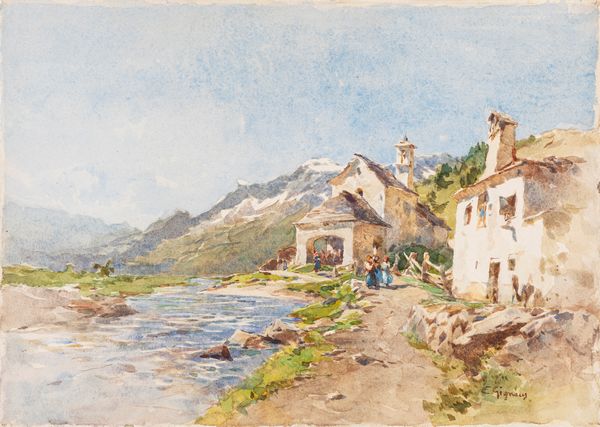 Eugenio Gignous : Borgo di montagna  - Asta Petits-Matres / Arte Figurativa tra XIX e XX Secolo - Parte 1 - Associazione Nazionale - Case d'Asta italiane