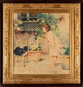 Vincenzo Irolli : Bambina in giardino  - Asta Petits-Matres / Arte Figurativa tra XIX e XX Secolo - Parte 1 - Associazione Nazionale - Case d'Asta italiane