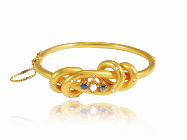 Bracciale rigido in oro giallo con diamanti, zaffiri e perla  - Asta Gioielli e Orologi - Associazione Nazionale - Case d'Asta italiane