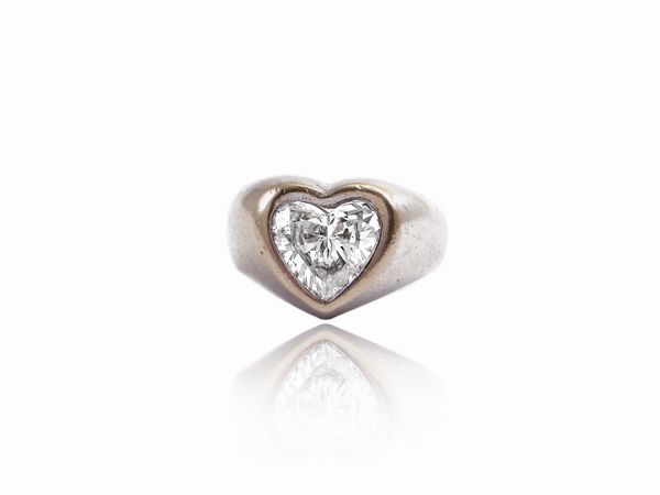 Anello in oro bianco con diamante  - Asta Gioielli e Orologi - Associazione Nazionale - Case d'Asta italiane