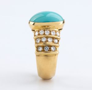 Anello a fascia in oro con turchese e diamanti  - Asta Gioielli e Argenti Moderni e Contemporanei - Associazione Nazionale - Case d'Asta italiane