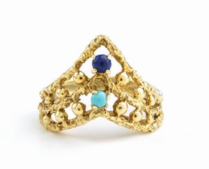 Anello in oro con lapislazzuli e turchese  - Asta Gioielli e Argenti Moderni e Contemporanei - Associazione Nazionale - Case d'Asta italiane