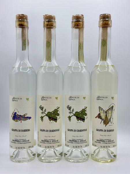 Grapperia Sant'Anna, Gocce di Langa Grappa di Barolo e Barbera - Gocce di Langa Grappa di Chardonnay  - Asta Whisky & Whiskey and other Fine Spirits - Associazione Nazionale - Case d'Asta italiane