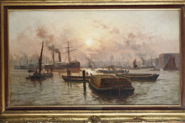 Charles John De Lacy : Port of London  - Asta Dipinti del XIX e XX secolo - Associazione Nazionale - Case d'Asta italiane