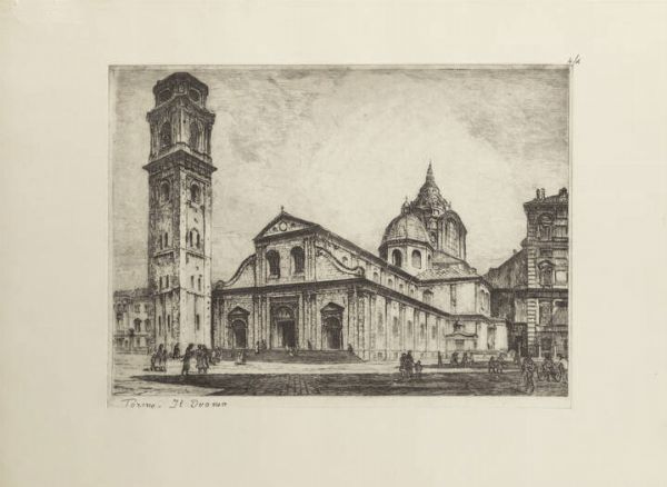 FRANCESCO MENNYEY Torino 1889 - 1950 : Torino-Il Duomo  - Asta Grafica - Associazione Nazionale - Case d'Asta italiane