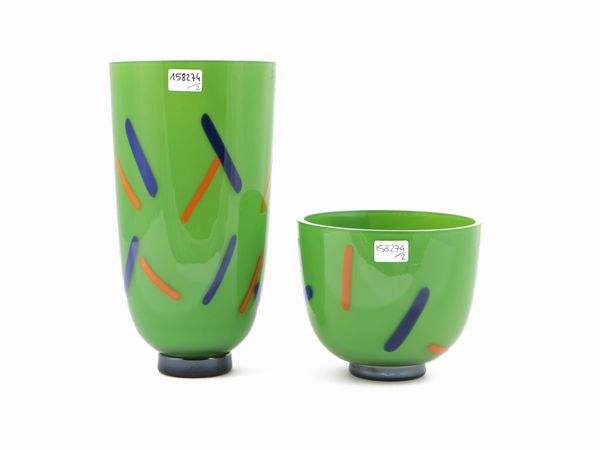 Vaso e ciotola Barovier & Toso serie B.A.G  - Asta Colori e Forme. Una collezione Barovier&Toso - Associazione Nazionale - Case d'Asta italiane